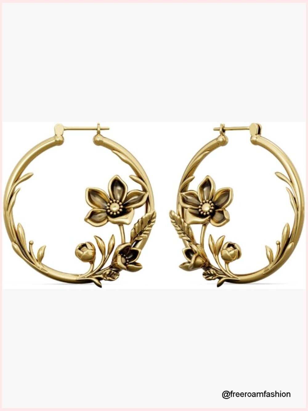 18G 1mm Gothic Botanical Hoop Earrings Handcrafted Brass Vintage Alternative
